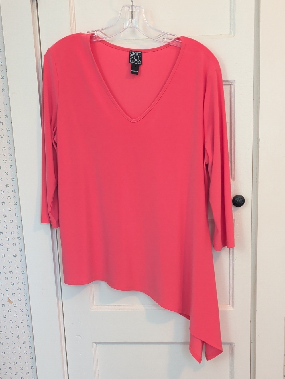 Clara Sunwoo Top Pink Coral Asymmetric V-Neck Tunic Large